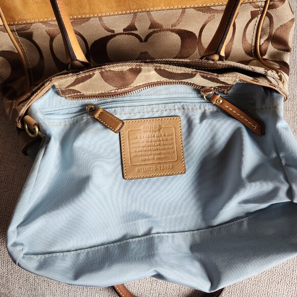 COACH Madeline top handle shoulder satchel khaki signature C and camel leather - Picture 13 of 15